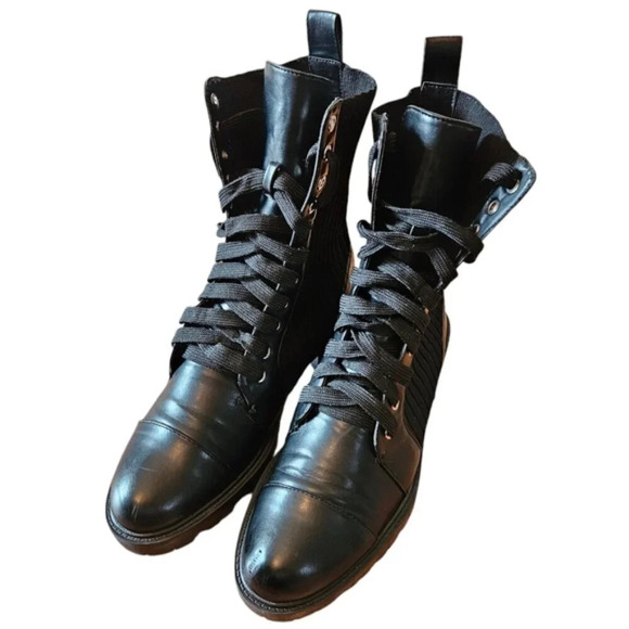 Zara Low Heeled Contrasting Moto Combat Lace Up Ankle Biker Boots Black Size 41. - Picture 6 of 16